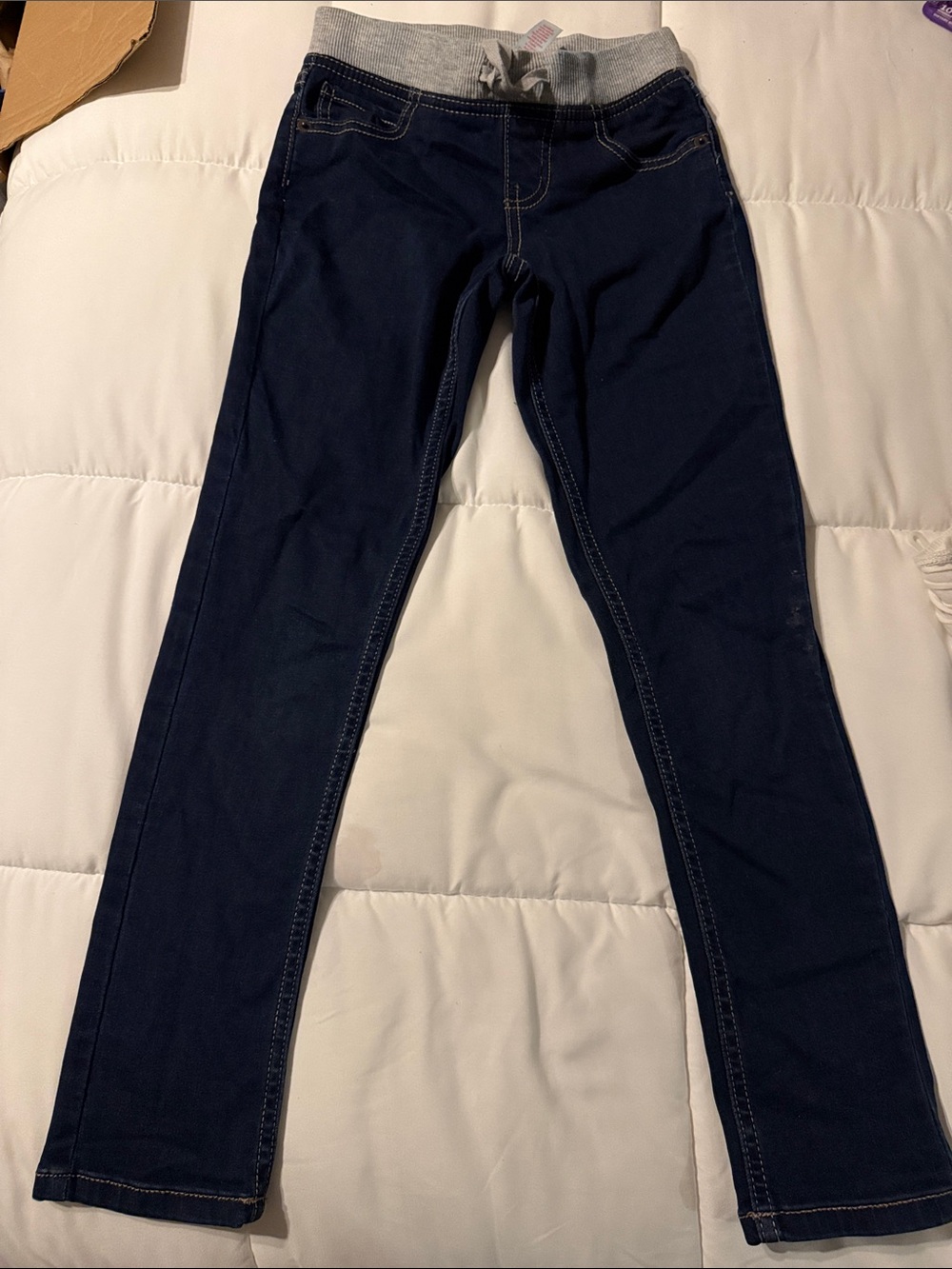 Justice Navy Skinny Jeans with Gray Knit Waistband